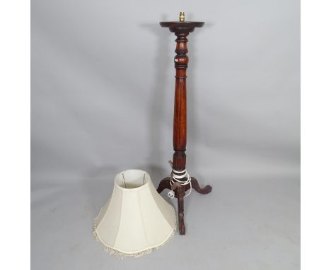An Antique mahogany torchere converted to a standard lamp, height to bayonet 137cm 