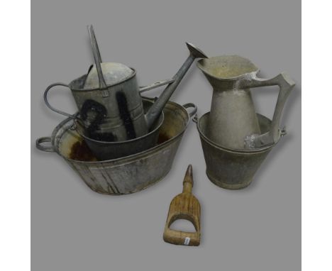 Various galvanised items, including a watering can, wash basin etc (6) 