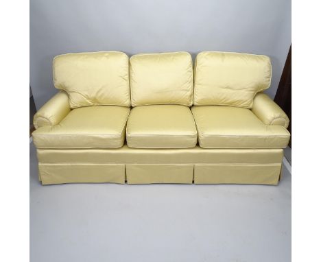A contemporary 3-seater Chesterfield style sofa, upholstered in champagne coloured silk, Dupion with loose cushions, L215cmGo