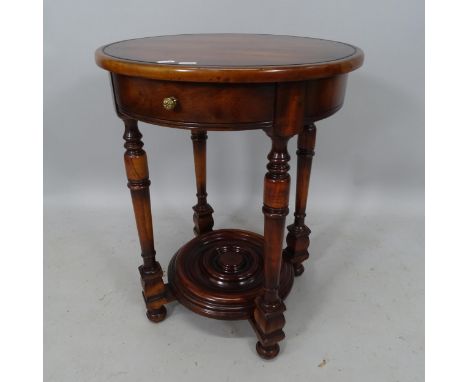 An American cedarwood 2-tier circular-top lamp table, with single frieze drawer, 50 x 65cm 