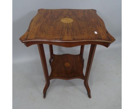 RAY & MILES LIVERPOOL -an early 20th century rosewood and marquetry decorated 2-tier lamp table, on cabriole legs,    with en