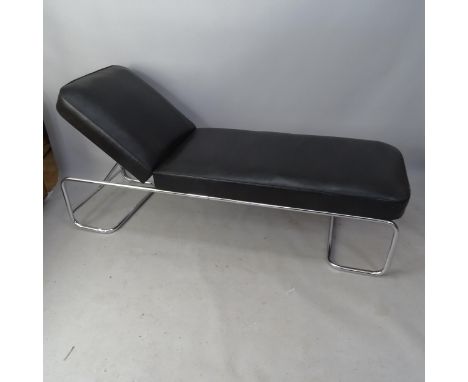 A mid-century modernist tubular steel daybed with adjustable backrest, in the manner of PEL, L182cm 