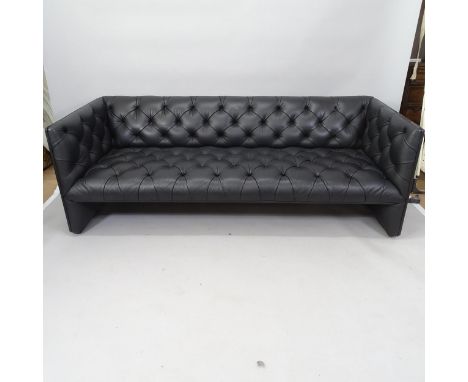 A Wittmann Edwards 3-seater sofa designed by Edward B Tuttle in buttoned black leather, Austria, circa 2015 with maker's labe