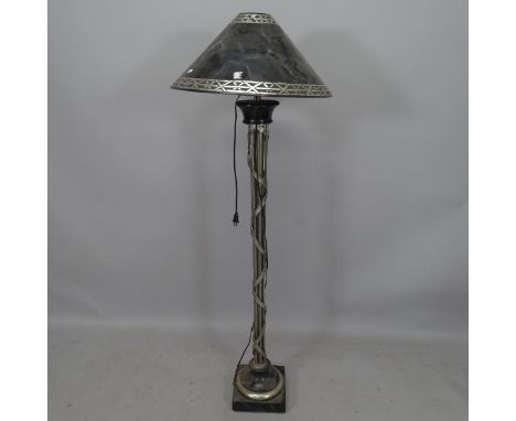 A mid-century wrought-metal standard lamp and shade, height overall 148cm 