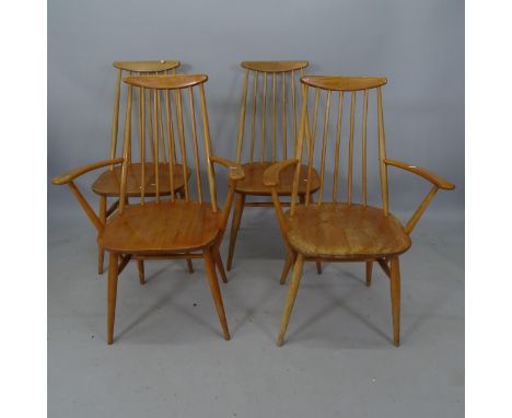 A set of 4 mid-century beech and elm stick-back dining chairs (2+2) 
