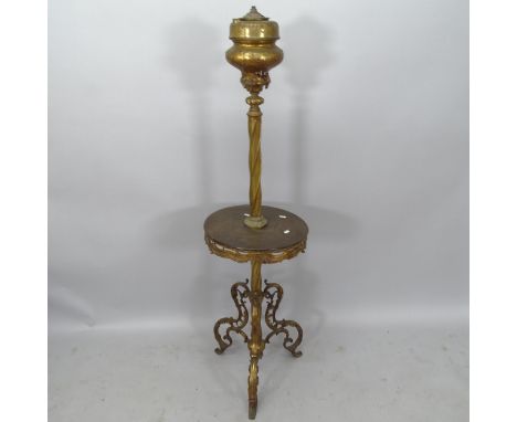 An Antique brass floor standing oil lamp, H150cm 