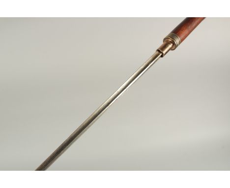 A RARE 19TH CENTURY SWORD STICK with a watch in the handle. 35ins long.