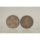 TWO GEORGE III SILVER SHILLINGS. 1758 & 1787. GF / VF