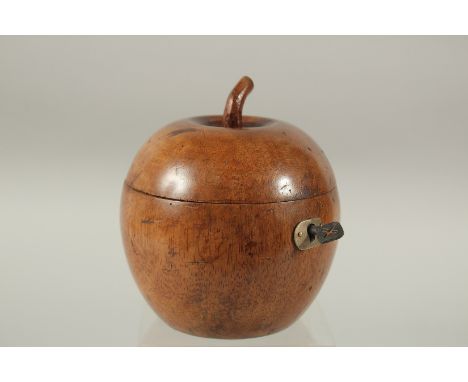 A GOOD APPLE TEA CADDY with stalk and keyhole. 12cms high.