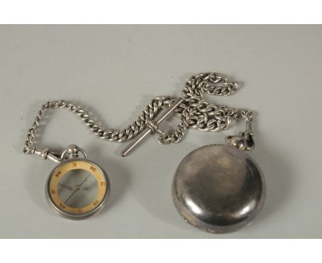 A SILVER CHAIN with Sovereign case and compass.