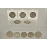 NINE VARIOUS VICTORIAN SILVER HALF CROWNS AND DOUBLE FLORINS