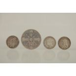 THREE VICTORIAN JUBILEE HEAD SIXPENCES , 1887, 1888 & 1890 AND A VICTORIAN FLORIN, 1887 (4).