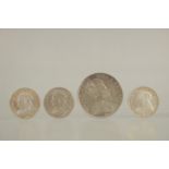 THREE VICTORIA VEILED HEAD SHILLINGS, 1893, 1891 & 1897, and STRAITS SETTLEMENT DOLLAR, 1908 (4).