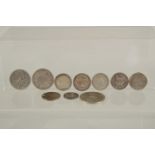 FIVE VICTORIAN SILVER FLORINS and other coins.