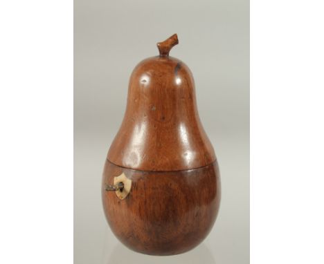 A GOOD PEAR TEA CADDY with stalk and keyhole. 20cms high.