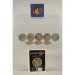 ADMIRAL LORD NELSON. 22CT GOLD PLATED MEDLLION. GOLDEN EAGLE 1991 AND 8 VARIOUS CROWNS.
