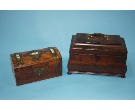 A 19th century mahogany tea caddy and a walnut domed casket