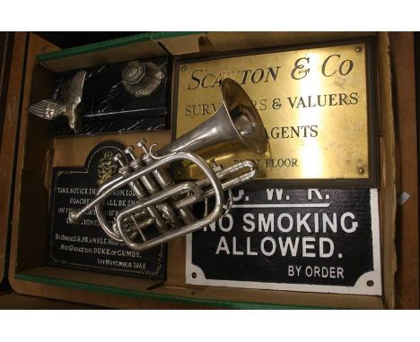A selection of exterior signage, Boosey and Hawkes Clarinet etc.