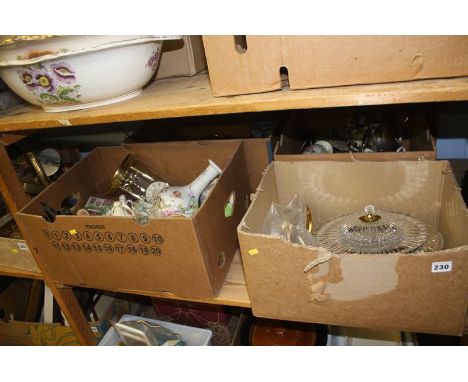 Three boxes of china and a light fitting