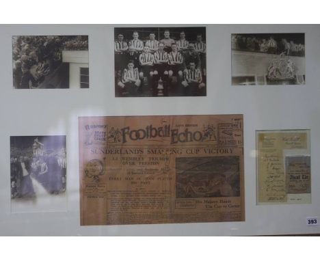 A framed copy of the Sunderland Echo, celebrating Sunderland's Cup Victory in 1937, a ticket stub etc.