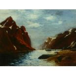Gombert, A.Fjordlandschaft mit anlegendem PostschiffÖl/Karton. Rechts unten sign. und dat. "1907".