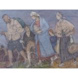 Müller-Salem, JuliusVertriebene Bauernfamilie(Salem 1865-1946 Pforzheim) Mischtechnik (Bleistift,