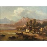 Landschaftsmaler - E. 19. Jh.Oberbayerischer GebirgsseeEinsam an einem See gelegenes Bauerngehöft