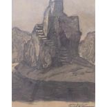 Liebermann, Ernst"Altes Gemäuer"(Meiningen 1869-1960 Beuerberg) Grisailleaquarell. Rechts unten