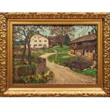 Liebermann, ErnstBauerngehöft in Oberbayern(Meiningen 1869-1960 Beuerberg) Öl/Platte. Rechts unten