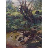 Kehr, KarlWeide am Ufer eines Bachlaufs(Nürnberg 1866-1919 Neuenstein/Öhringen) Öl/Pappe. Links