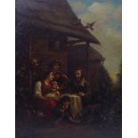 Familienidylle im Freien19. Jh.Öl/Lwd., doubl. 67 x 54 cm. - Krakeluren, Altersspuren.