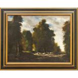 Paál, László (Attrib.)Waldlandschaft mit rastenden Holzarbeitern(Zám 1846-1879 Charenton) Öl/Lwd.,