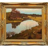 Liebermann, ErnstFlusslandschaft(Meiningen 1869-1960 Beuerberg) Öl/Hartfaserplatte. Rechts unten