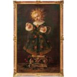 Das Prager Jesulein mit Weintrauben in der HandA. 19. Jh.Öl/Lwd. 80 x 50,5 cm. - Flickstelle. -