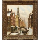 De Jongh, Oene RomkesSchlittschuhläufer auf einer zugefrorenen Gracht im verschneiten Amsterdam(