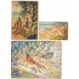 Seyler, JuliusDrei Landschaftsstudien mit Akten(München 1873-1958 ebd.) Akt am Flussufer (11 x 17,