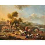 Berchem, Nicolaes (Attrib.)Südliche Flusslandschaft mit Hirten(Haarlem 1620-1683 Amsterdam) Hügelige