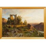 Darnaut, HugoFlusslandschaft mit Kirchenruine auf einer Anhöhe(Dessau 1851-1937 Wien) Öl/Lwd. Rechts