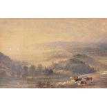 Clarke, AlfredIn hügeliger Landschaft weidende Kühe und Schafe(England 1873/74-1950) Aquarell.