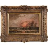 Stademann, AdolfWinterlandschaft im Abendrot(München 1824-1895 ebd.) Weiler an einem See mit wenigen
