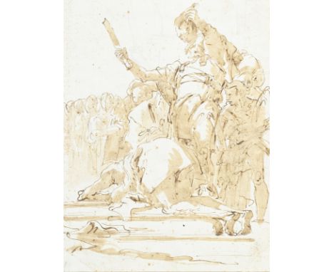 Giovanni Battista Tiepolo (1696-1770), Décollation de saint Jean-Baptiste, pierre noire, plume et encre brune, lavis brun sur