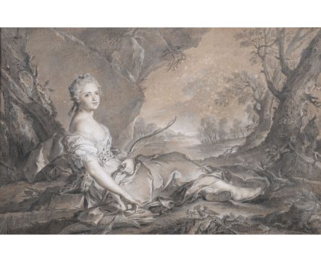 Jean-Marc Nattier (1685-1766),&nbsp;Madame Adélaïde sous la figure de Diane, pierre noire et gouache blanche sur papier brun 