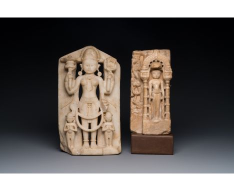 A white marble fragment of Parvati and a white marble fragment of Tirthankara, India, 12/13th C. H.: 27,5 cm W.: 13,5 cm (the