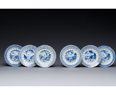 Six Chinese blue and white 'acupuncture' saucers, KangxiDia.: 11 cm Erotic art is an eminent part of the cultural heritage of