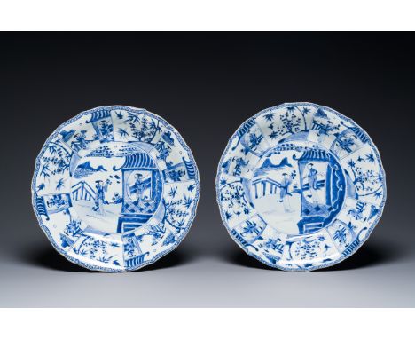 A pair of Chinese blue and white 'Cao sisters' dishes, Kangxi/YongzhengDia.: 34,7 cm