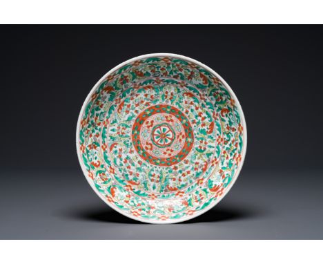 A Chinese wucai dish with stylized floral design, Kangxi Dia.: 33 cm