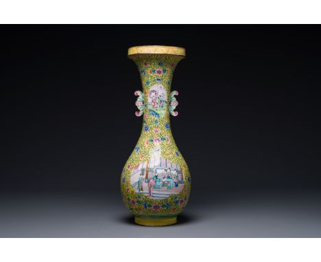 A Chinese Canton enamel yellow-ground vase, 19th C.H.: 44,5 cm