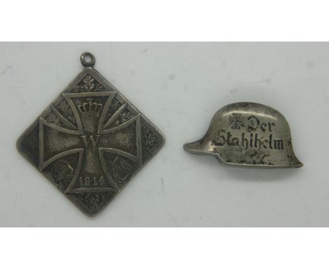 Two Imperial German WWI commemoratives. UK P&amp;P Group 0 (£6+VAT for the first lot and £1+VAT for subsequent lots) 