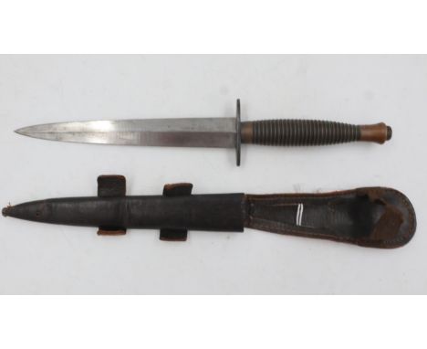 William Rodgers (Sheffield) 3rd pattern late war period Commando dagger with brown leather scabbard. UK P&amp;P Group 2 (£20+