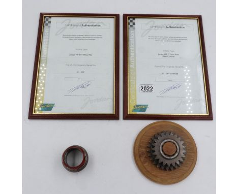 Jordan 1989 R/H wheel nut and 5th gear ratio, both with COAs. UK P&amp;P Group 2 (£20+VAT for the first lot and £4+VAT for su